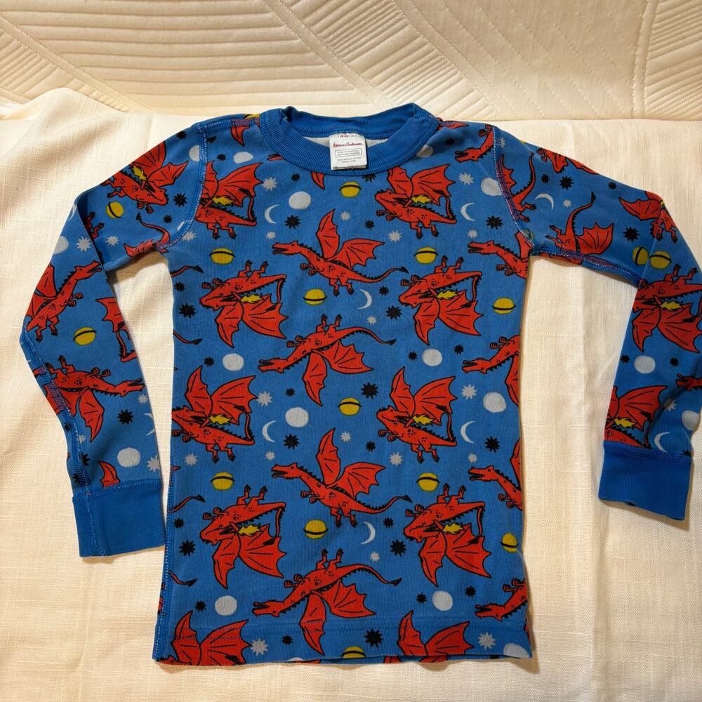 Hanna Andersson Kids 5 110 Dragon Print Blue Long Sleeve Pajama Top